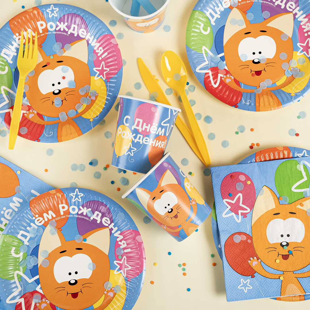 Тарелки (7''/18 см) Котенок Котэ, С Днем Рождения!, 6 шт.