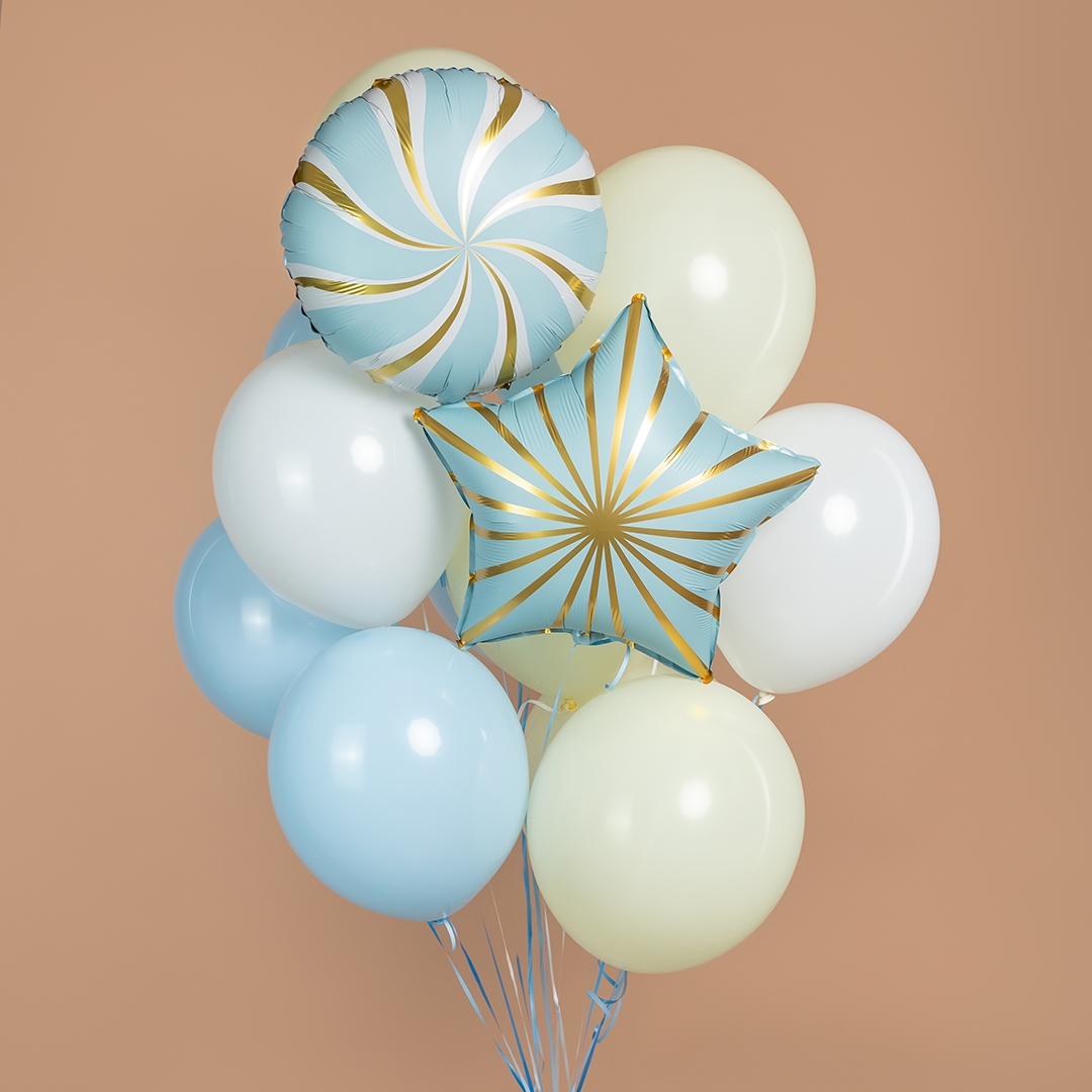 Шар (18''/46 см) Круг, Леденец, Голубой/Золото, Сатин, 1 шт.