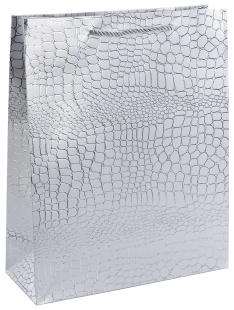 Пакет подарочный, 210гр, Кожа крокодила, Серебро, Металлик, 32*26*10 см, 1 шт.