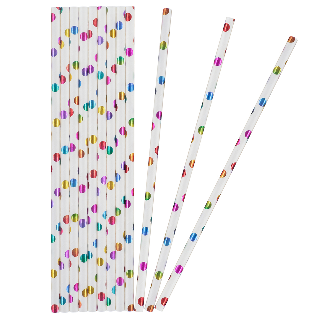Трубочки для коктейлей, Разноцветное конфетти, Металлик, 12 шт. в упак. 