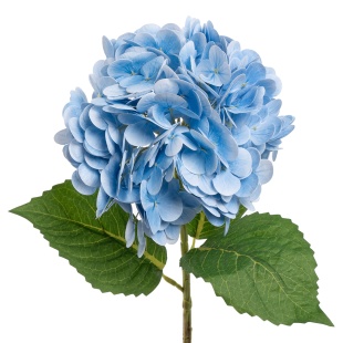 Гортензия, искусственная, с листьями, Голубой, 52 см, 1 шт. в упак. 