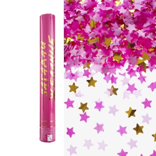 Пневмохлопушка (16/40 см), Загадай Желание, Звезды фольга и тишью, Розовый/Золото, Металлик, 1 шт.