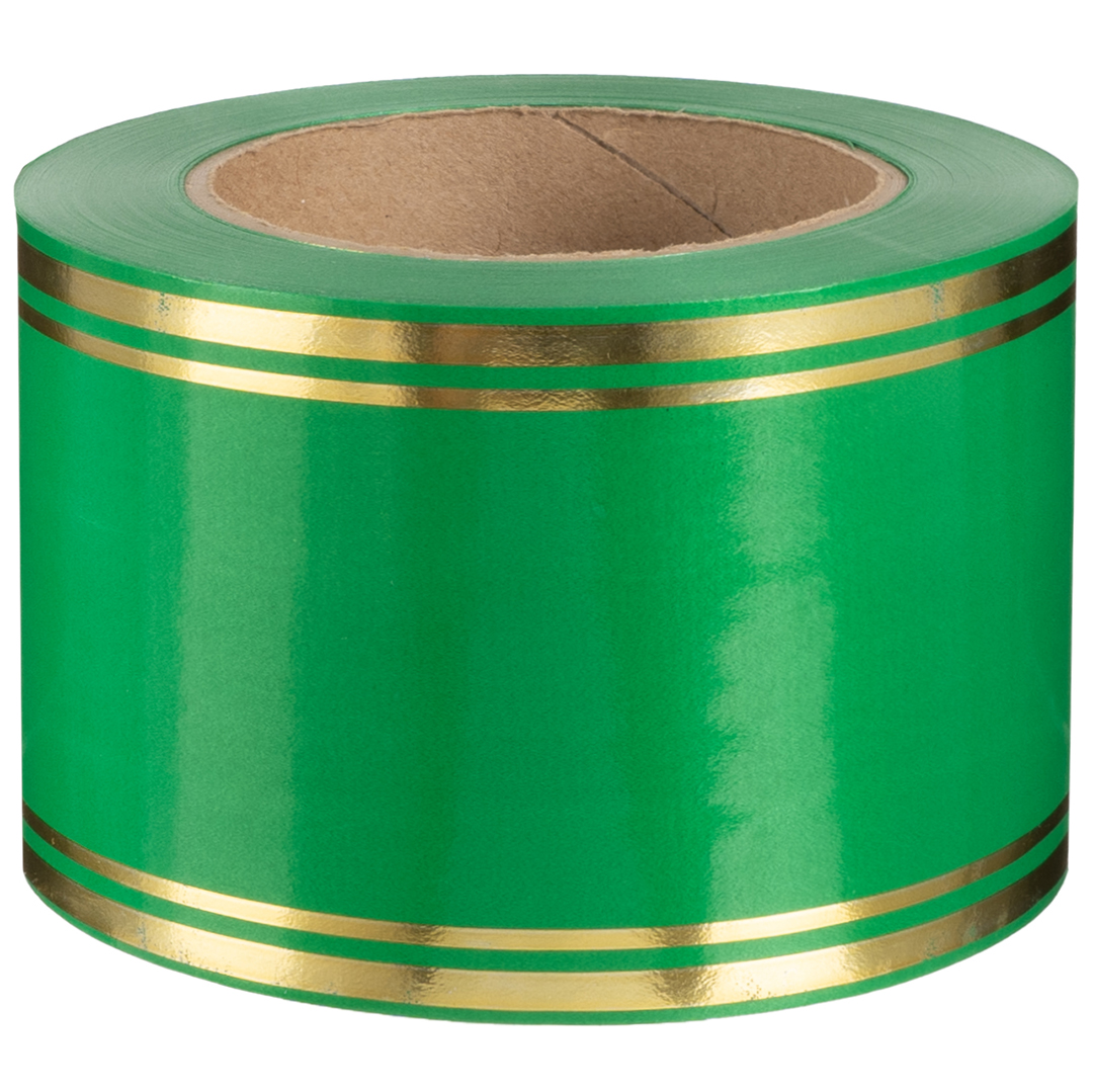Лента (8 см*50 м) Золотые полоски, Зеленый, 1 шт.