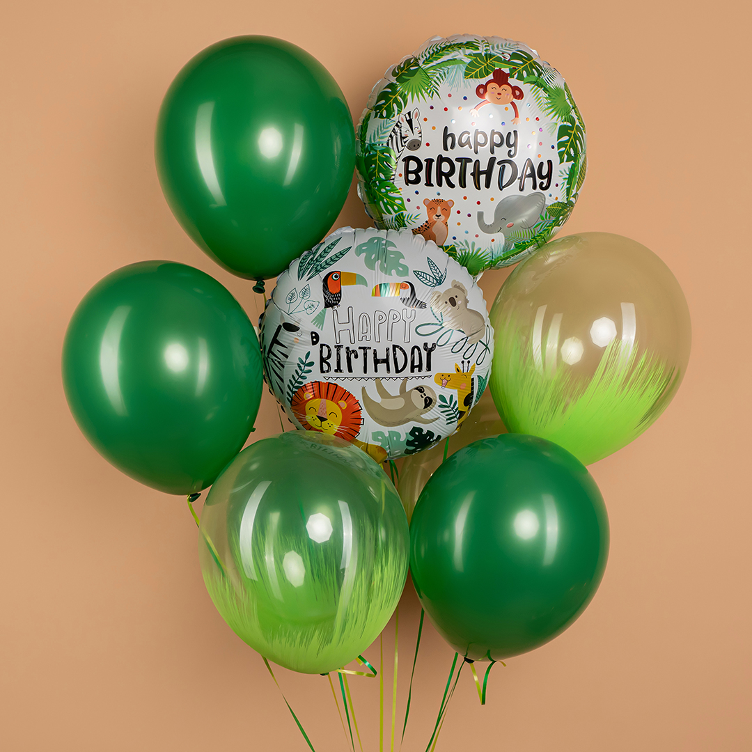 Шар (18''/46 см) Круг, С Днем Рождения (джунгли), 1 шт.