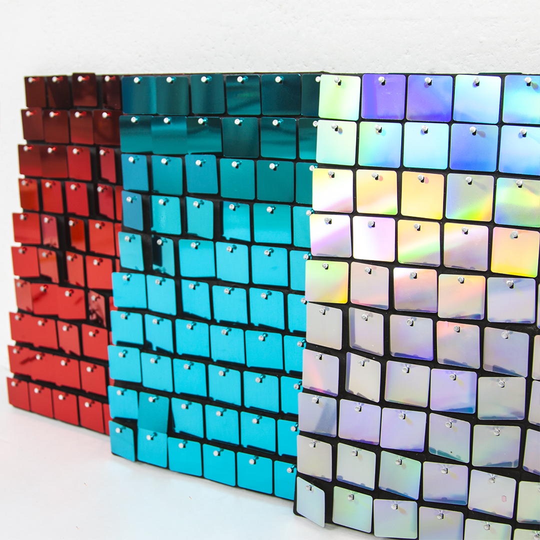 Декоративная панель Пайетки, 30*30 см. Красный, Металлик, 1 шт.