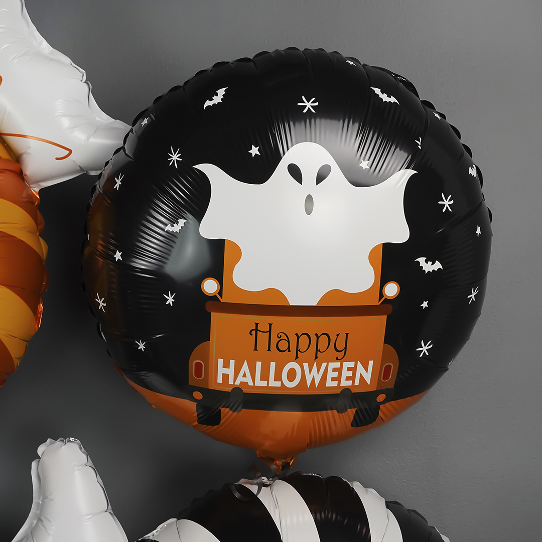 Шар (21''/53 см) Круг, Привидение на автомобиле, Черный, 1 шт.