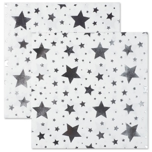Сервировочные салфетки, Звезды Микс, Белый/Серебро, Металлик, 33*33 см, 12 шт.