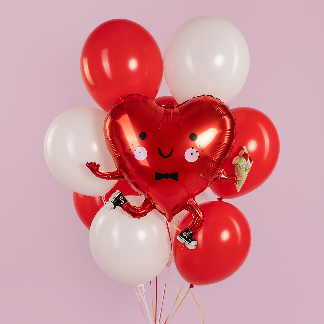 Шар (26''/66 см) Сердце, Влюбленный смайл, Красный, 1 шт.