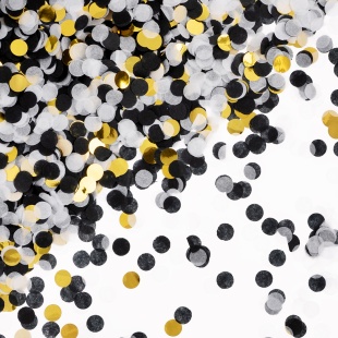 Конфетти купаж, Круг, фольга и тишью, ЧБ в золоте, Металлик, 1 см, 50 г.