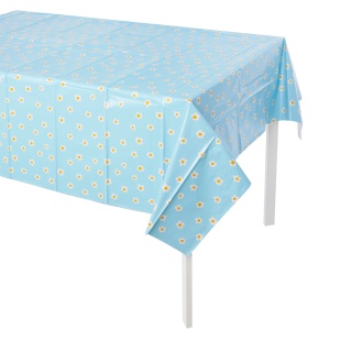 Скатерть одноразовая, Ромашки, Голубой, Металлик, 137*183 см, 1 шт.