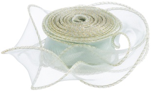 Лента декоративная (4 см*9,14 м) Органза с леской, Золотая кайма, Мятный, 1 шт.