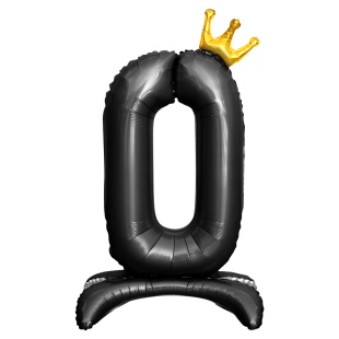 Шар (32''/81 см) Цифра на подставке, 0 Золотая корона, Черный, 1 шт. в уп.