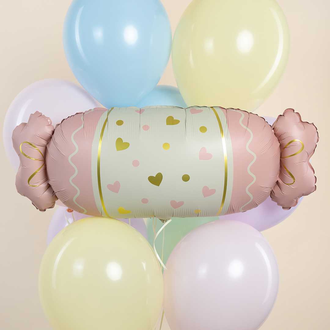 Шар (34''/86 см) Фигура, Конфета, Сердечки, Розовый, Сатин, 1 шт.