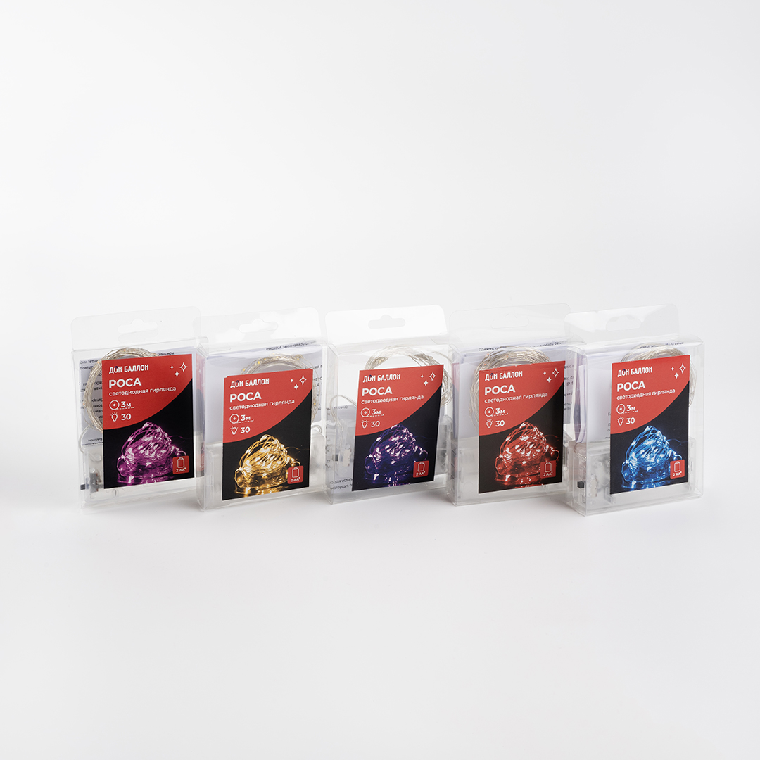 Светодиодная гирлянда, Роса 30 Led, IP14, 3 м. Фиолетовый, 1 шт.