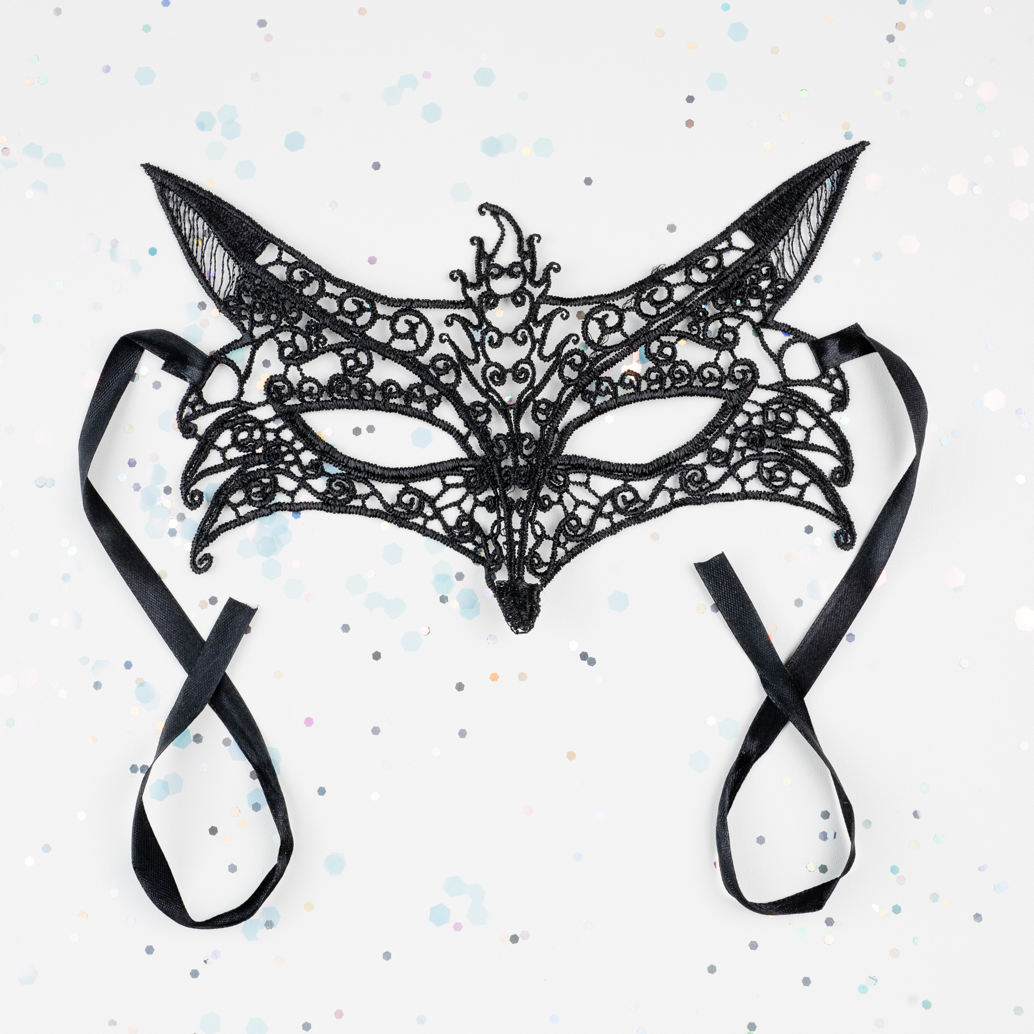 Маска кружевная, фигурная, Лисичка, Черный, 16*24 см, 1 шт. 