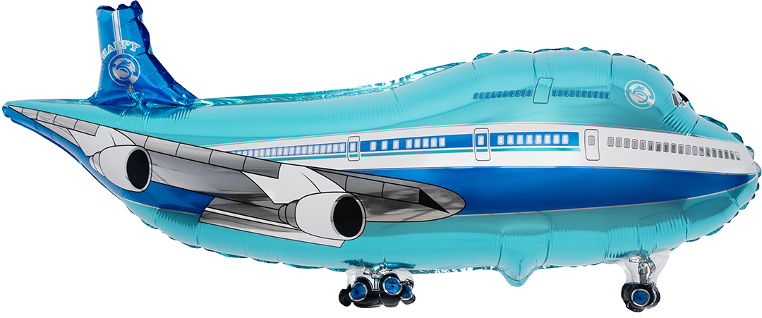 Шар (32''/81 см) Фигура, Самолет, Синий, 1 шт. в уп.