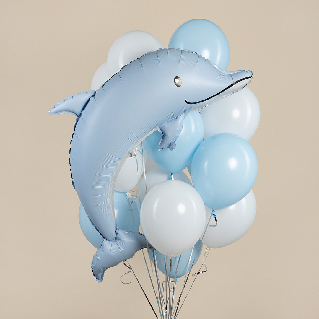 Шар (46''/117 см) Фигура, Дельфин, Голубой, Сатин, 1 шт.