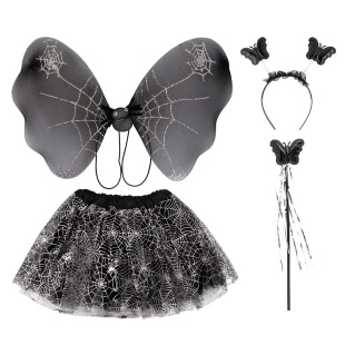 Набор (ободок, крылья, юбочка, волшебная палочка), Бабочка, Черный/Серебро, 45*30 см, 1 шт. 