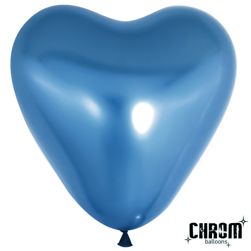 Шар (10''/25 см) Сердце, Синий, хром, 50 шт.