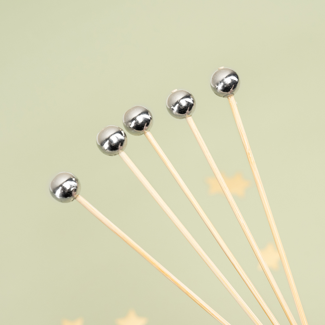 Пики Топперы, Шарики, Серебро, 14 см, 12 шт.