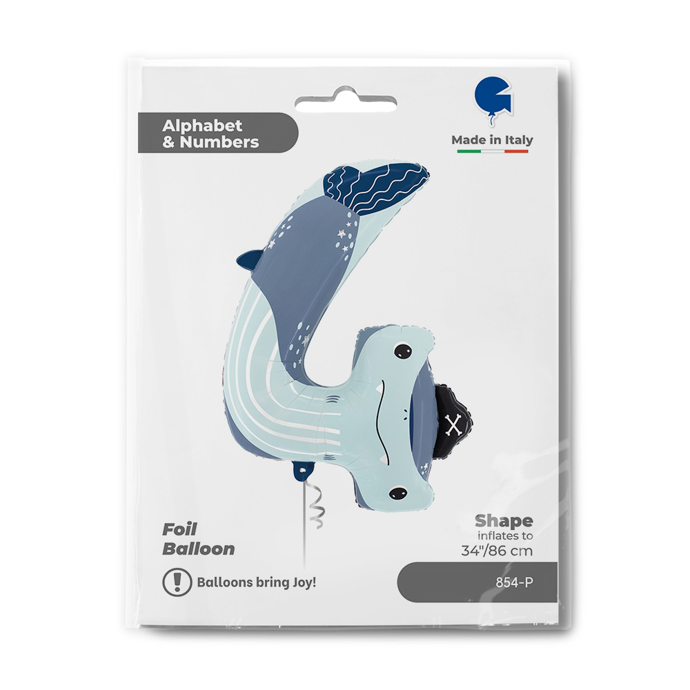 Шар (34''/86 см) Цифра, 4 Акула, 1 шт. в уп.