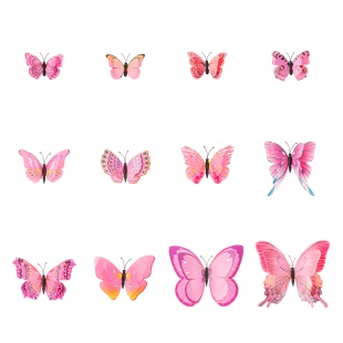 Декоративные бабочки на магните, Объемные, Розовый, 4,5-12 см*12 шт, 1 упак.