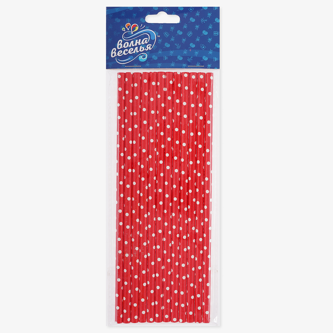Трубочки для коктейлей, Точки, Красный/Белый, 12 шт. в упак. 