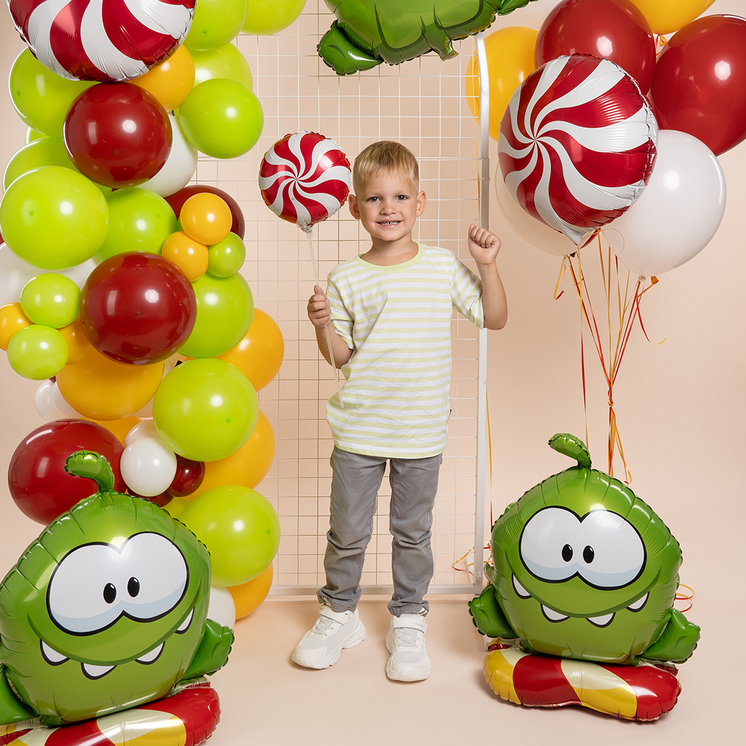 Шар (9''/23 см) Мини-круг, Леденец, Красный, 1 шт.