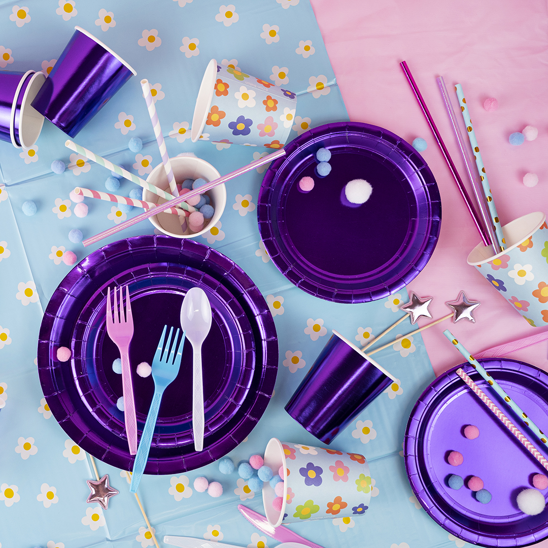 Скатерть одноразовая, Ромашки, Голубой, Металлик, 137*183 см, 1 шт.