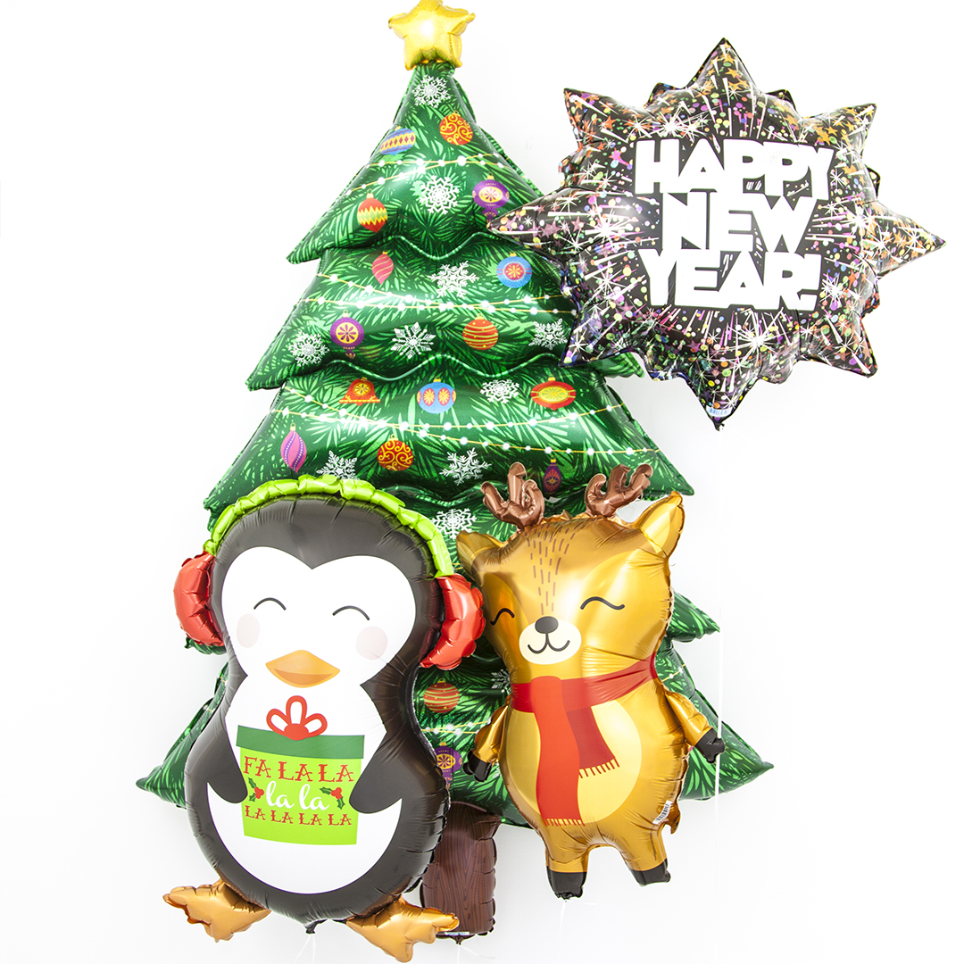 Шар (34''/86 см) Фигура, Пингвин с новогодним подарком, 1 шт.