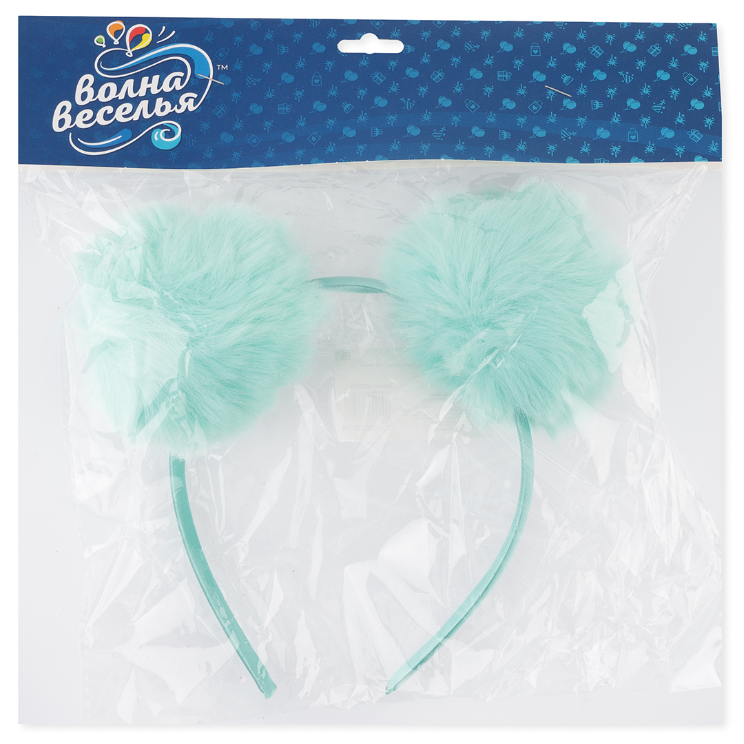Ободок, Пушистые помпончики, Бирюзовый, 1 шт. 