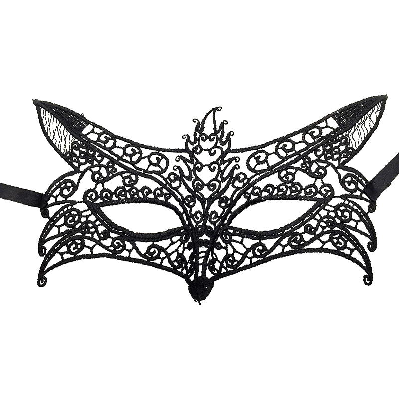 Маска кружевная, фигурная, Лисичка, Черный, 16*24 см, 1 шт. 
