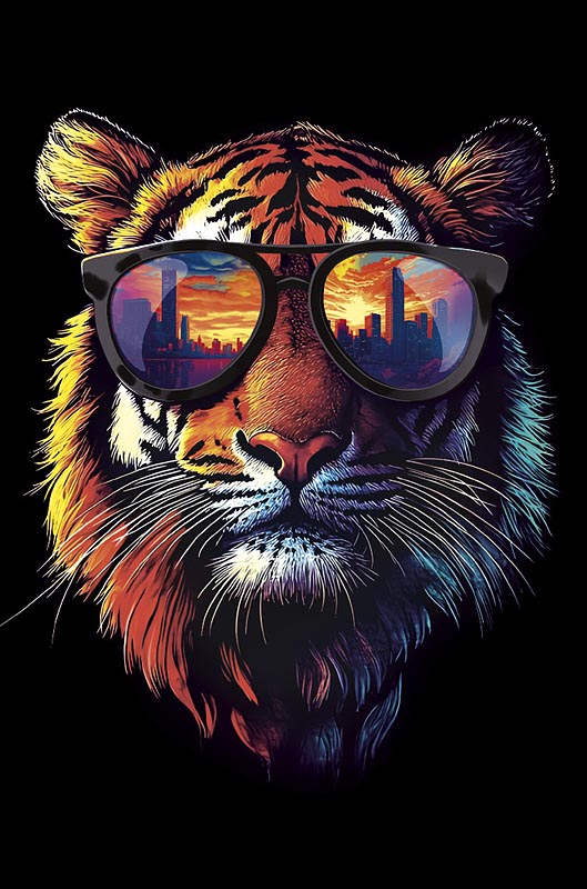 Открытка, Стильный тигр, Металлик, 12,1*18,3 см, 5 шт.