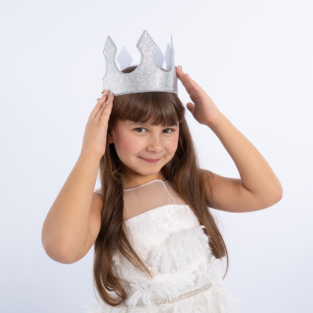 Корона тканевая, Классика, ОГ 58 см, Серебро, 1 шт. 