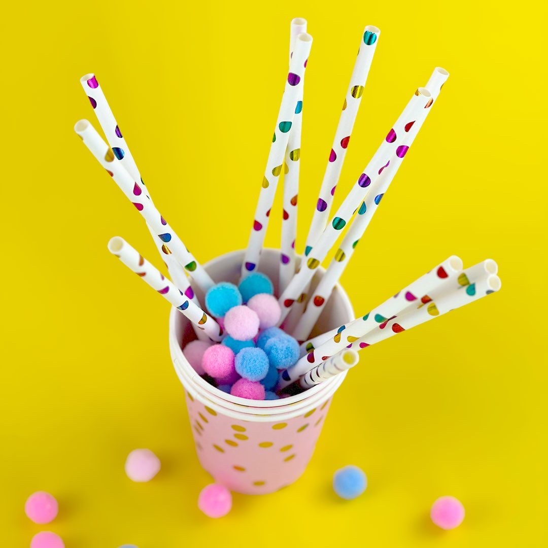 Трубочки для коктейлей, Разноцветное конфетти, Металлик, 12 шт. в упак. 