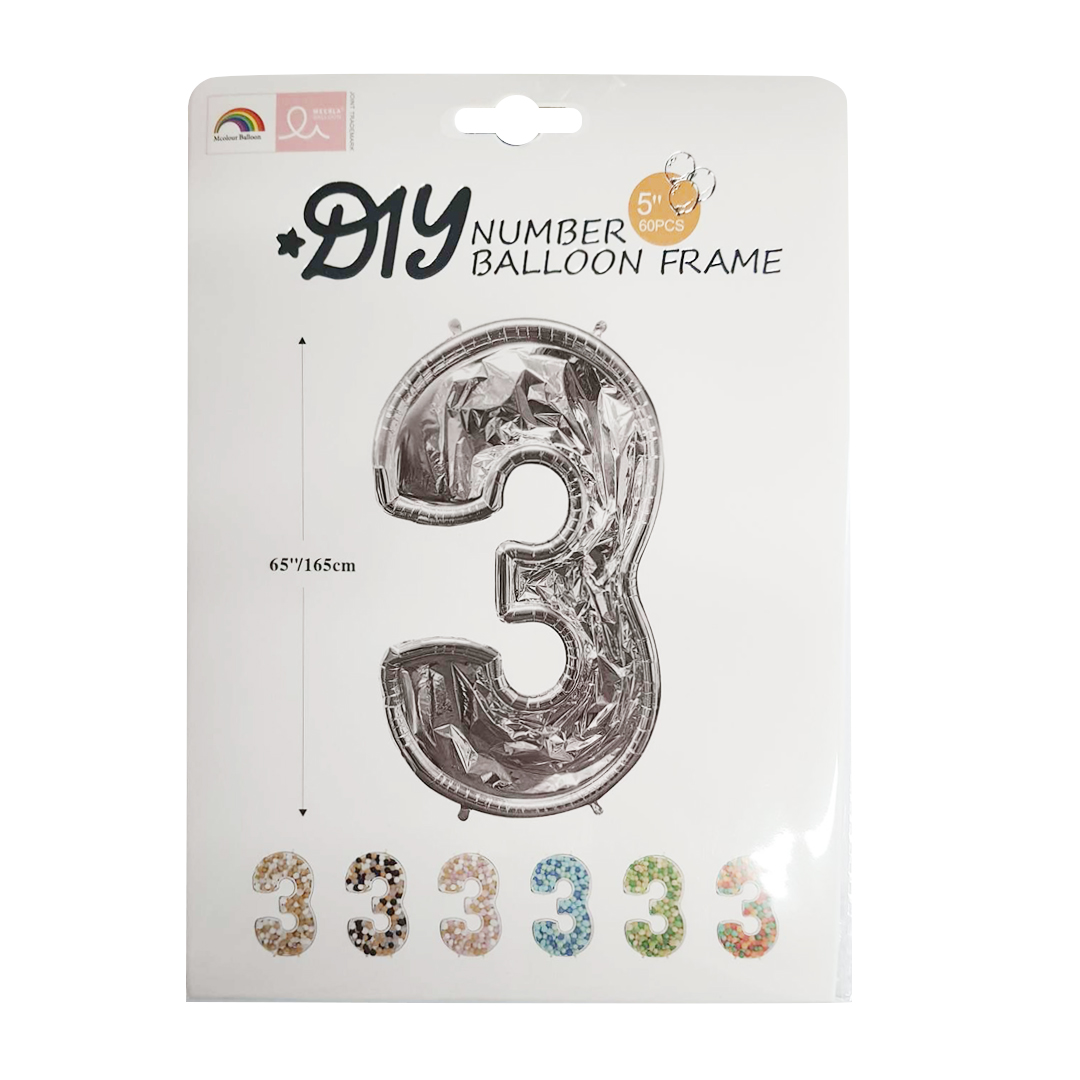 Шар (65''/165 см) Цифра, 3 Каркасная, 1 шт. в уп.