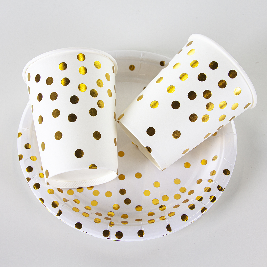 Тарелки (7''/18 см) Конфетти, Белый/Золото, Металлик, 6 шт.