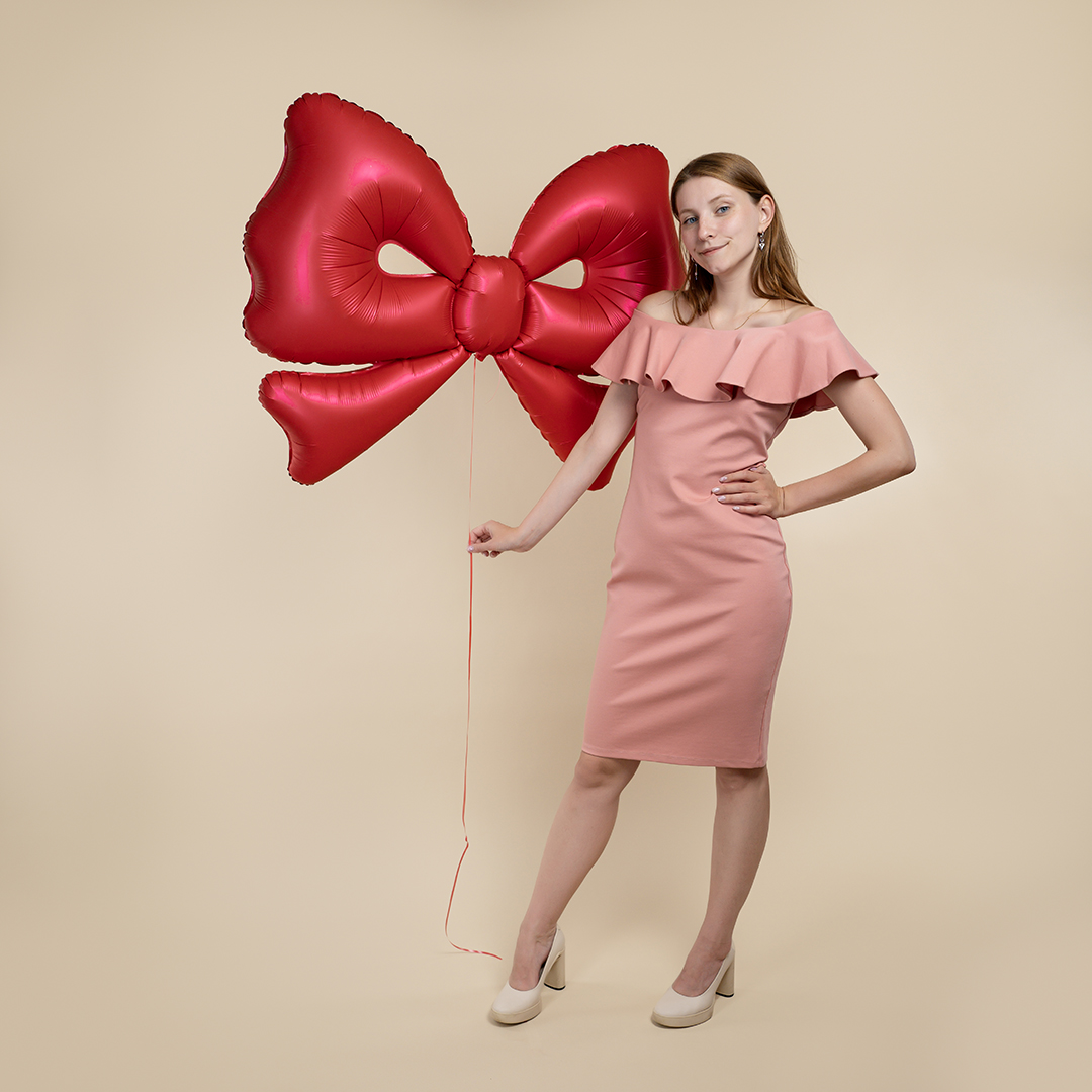 Шар (50''/127 см) Фигура, Бант, Красный, Сатин, 1 шт.