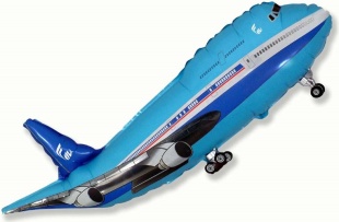 Шар (17''/43 см) Мини-фигура, Самолет, Пассажирский лайнер, Синий, 1 шт.