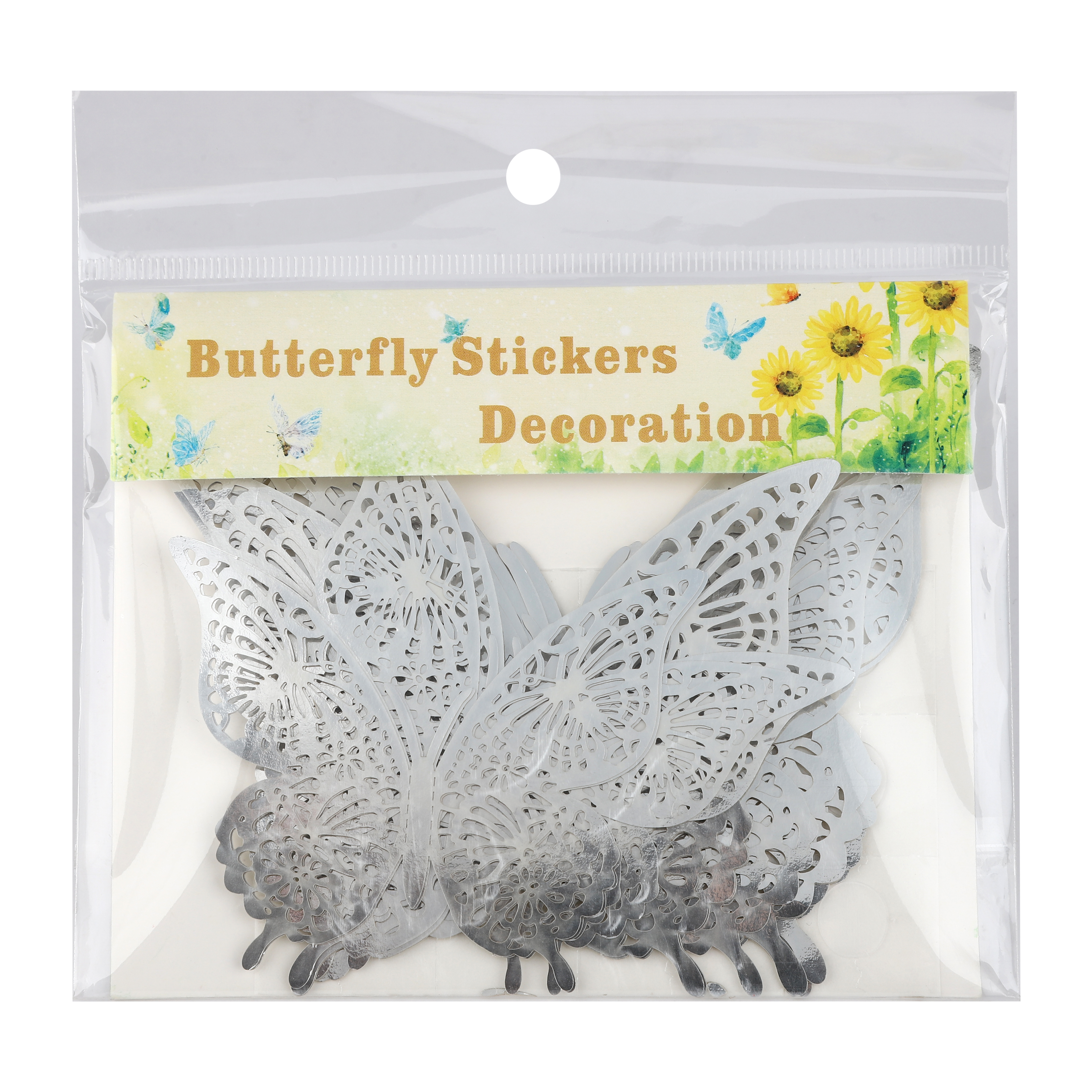 Наклейки Волшебные бабочки, Серебро, 8-12 см*12 шт, 1 упак.