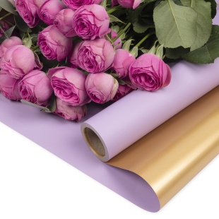 Упаковочная пленка 65мкр (0,57*10 м) Двухцветная, Лаванда/Золото, Матовый, 1 шт.