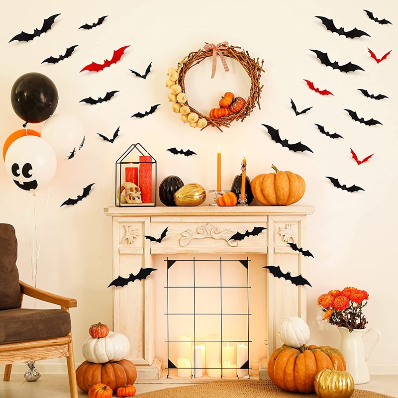 Наклейки Летучая мышь, 8-16 см, Черный, 16 шт.