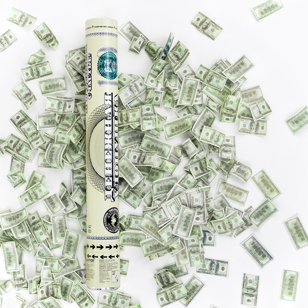 Пневмохлопушка (16/40 см), Деньги, Доллары, 1 шт.