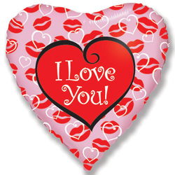 Шар (18''/46 см) Сердце, Я люблю тебя (поцелуи), Розовый, 1 шт.