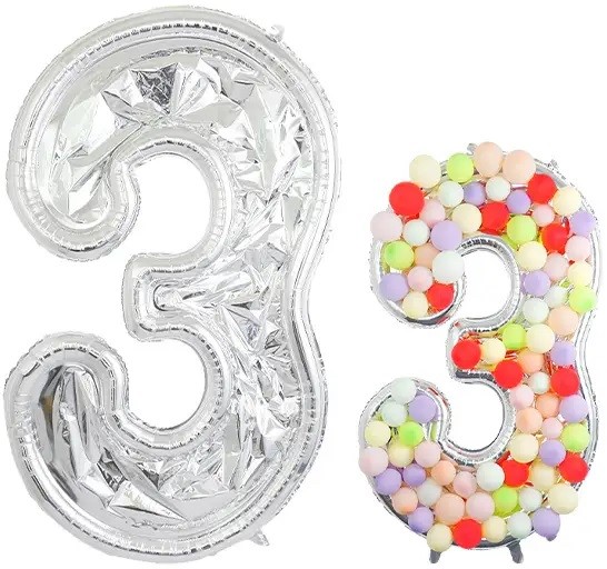 Шар (65''/165 см) Цифра, 3 Каркасная, 1 шт. в уп.