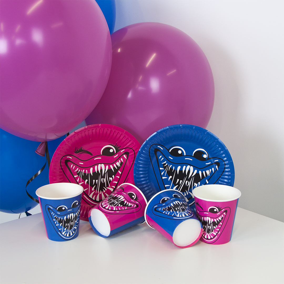 Тарелки (7''/18 см) Зубастики, Синий/Фуше, 6 шт.