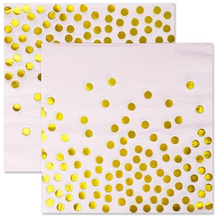 Сервировочные салфетки, Конфетти, Розовый/Золото, Металлик, 33*33 см, 12 шт.