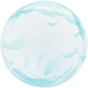 Шар (18''/46 см) Сфера, Deco Bubble, Бирюзовые перья, Прозрачный, Кристалл, 1 шт. в уп.