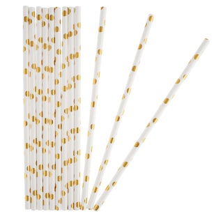 Трубочки для коктейлей, Конфетти, Белый/Золото, Металлик, 12 шт. в упак. 