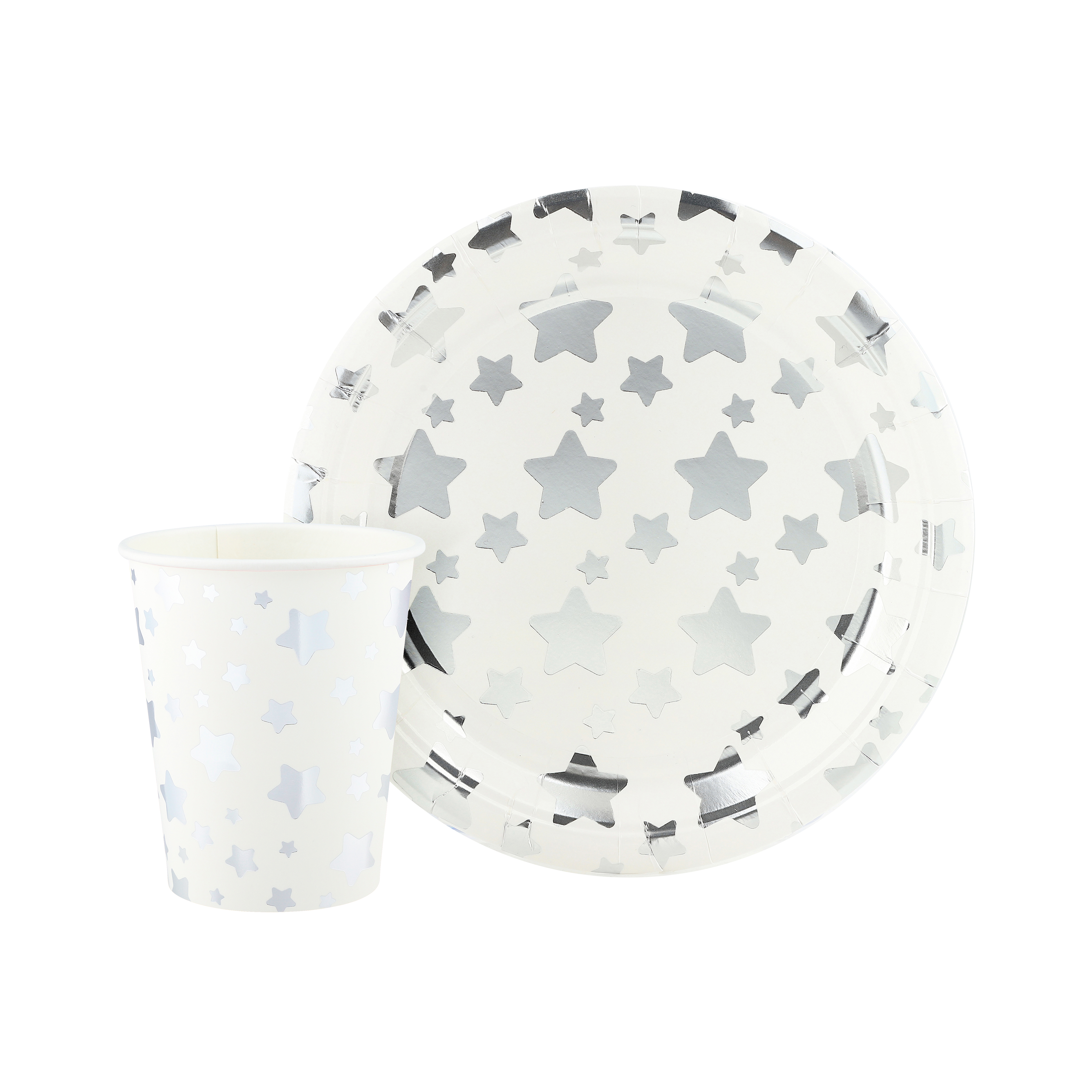 Тарелки (7''/18 см) Звезды Микс, Белый/Серебро, Металлик, 6 шт.
